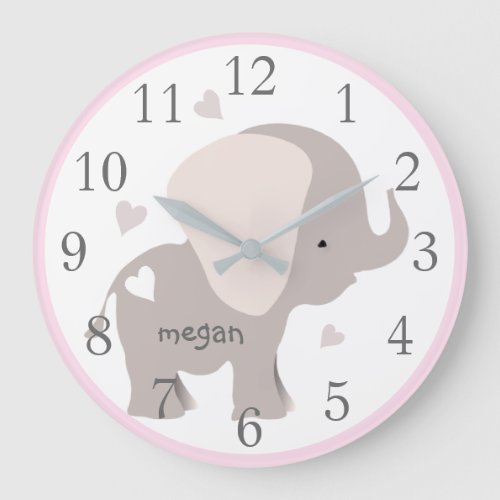 Pink Gray Elephant Nursery Wall Clock