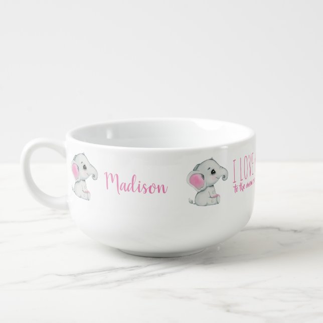 Pink gray Elephant Personalized Baby Food Mug (Right)