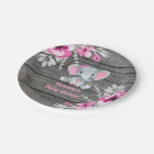 Pink Gray Elephant Plate 4 Baby Shower, Birthday