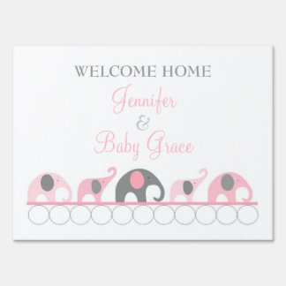 Pink & Gray Elephant Welcome Home Mom and Baby Sign