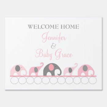 Pink & Gray Elephant Welcome Home Mom And Baby Yard Sign by lemontreecards at Zazzle
