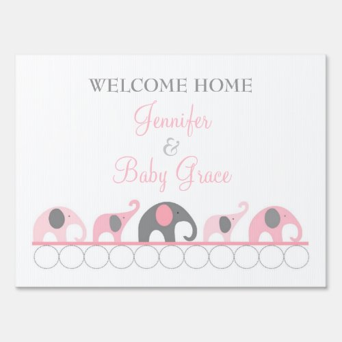 Pink  Gray Elephant Welcome Home Mom and Baby Yard Sign