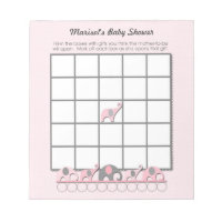 Pink Gray Elephants Baby Shower Bingo Game pad