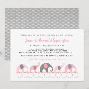 Pink Gray Elephants Couples girl Baby Shower Invitation