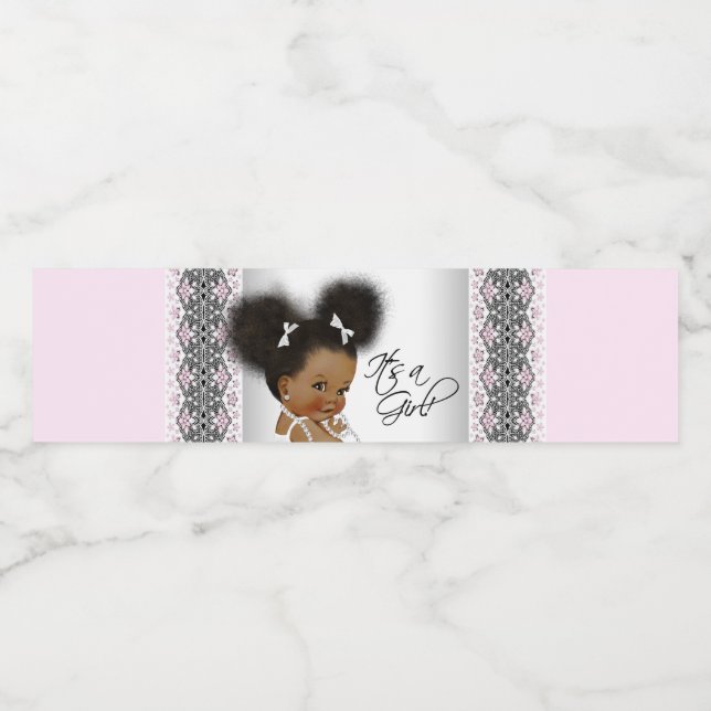 Pink Gray Ethnic Baby Girl Water Bottle Labels (Single Label)