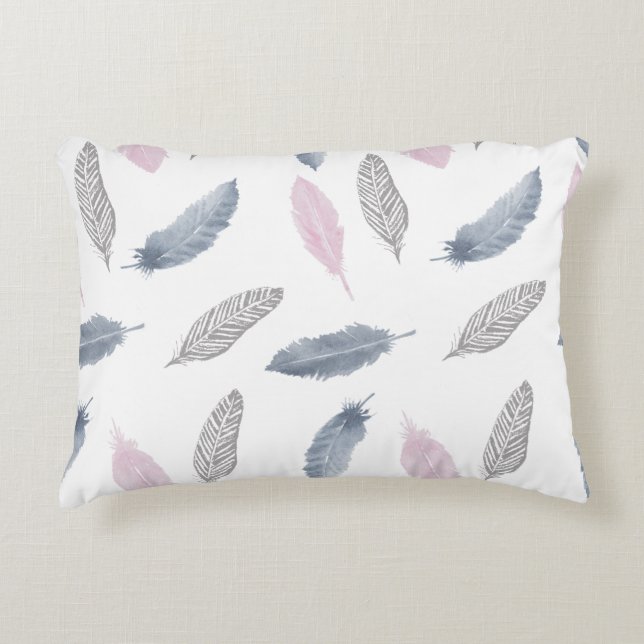 Pink Gray Feathers Cushion (Front)