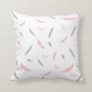 Pink Gray Feathers throw pillow