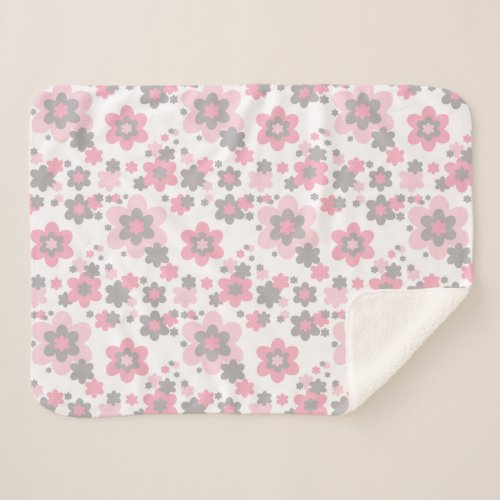 Pink Gray Floral Baby Girl Nursery Crib Sherpa Blanket