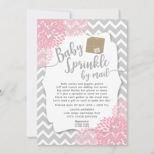 Pink Gray Floral Baby Sprinkle by mail Invitation