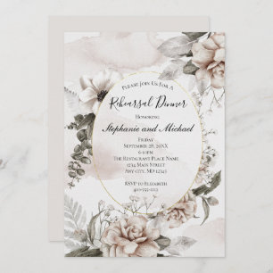 Pink Gray Floral Botanical Elegant Formal Wedding Invitation