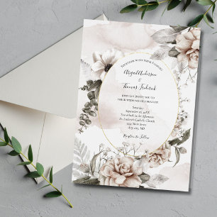 Pink Gray Floral Botanical Elegant Formal Wedding Invitation
