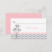 Pink, Gray Floral, Chevron Stripes Place Card (Front/Back)