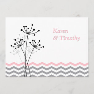 Pink, Gray Floral, Chevron Wedding Invite