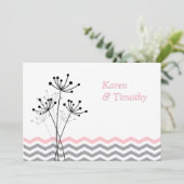 Pink, Gray Floral, Chevron Wedding Invite (Standing Front)
