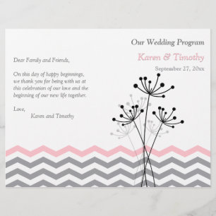 Pink, Gray Floral, Chevron Wedding Program