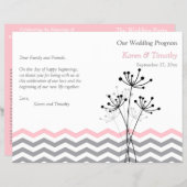 Pink, Gray Floral, Chevron Wedding Program (Front/Back)