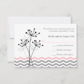 Pink, Gray Floral, Chevron Wedding RSVP Card (Back)