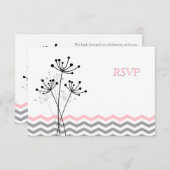 Pink, Gray Floral, Chevron Wedding RSVP Card (Front/Back)