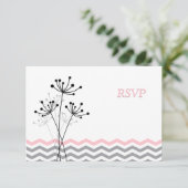 Pink, Gray Floral, Chevron Wedding RSVP Card (Standing Front)