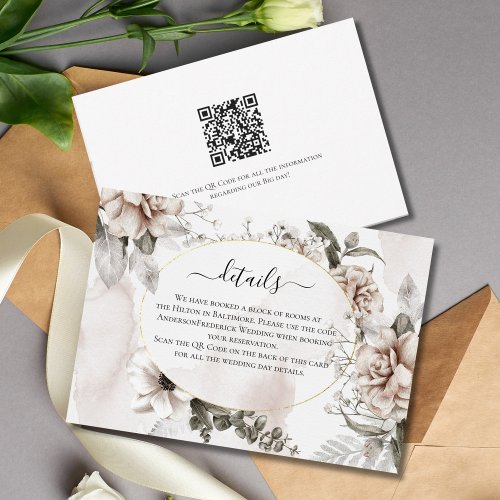 Pink Gray Floral Elegant Wedding Details card