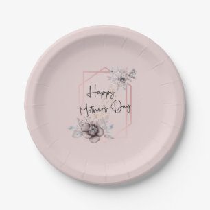 Pink Gray Floral Mother's Day Paper plates