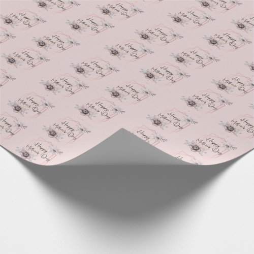  Pink Gray Floral Mothers Day  Wrapping Paper