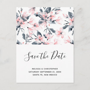 Pink & Gray Floral Pattern Save the Date Invitation Postcard