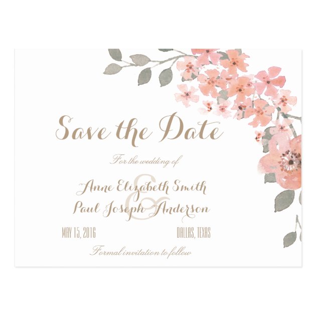 Pink & Gray Floral Save The Date Postcard