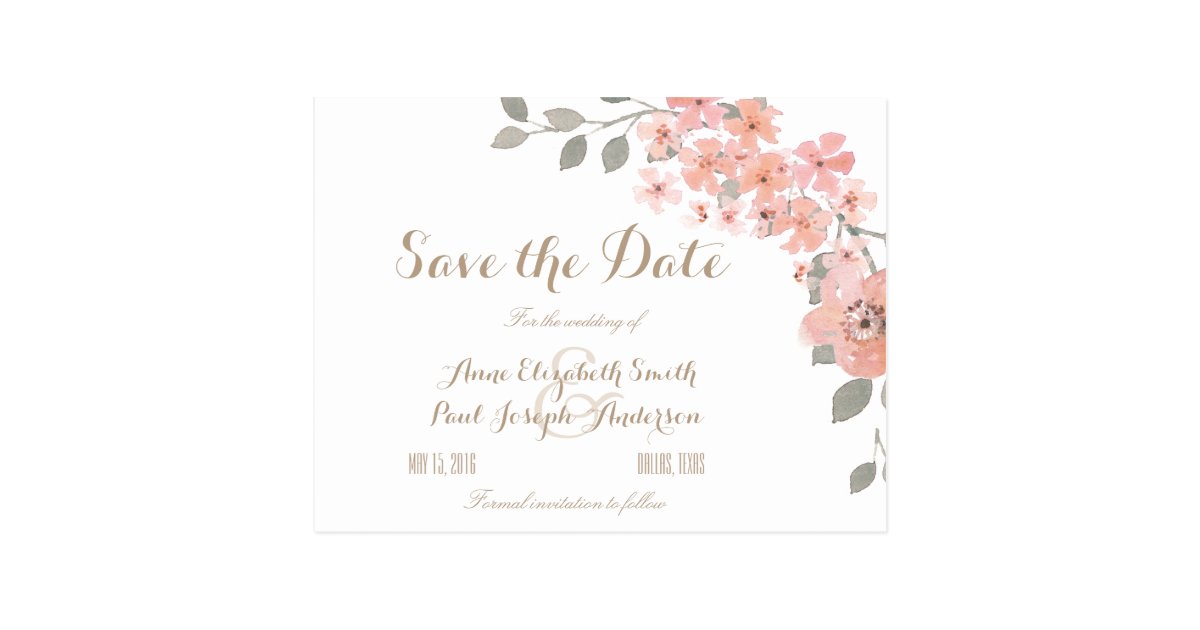 Pink Amp Gray Floral Save The Date Postcard Zazzle Com