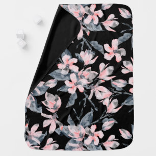 Pink & Gray Floral Watercolor Pattern Baby Blanket