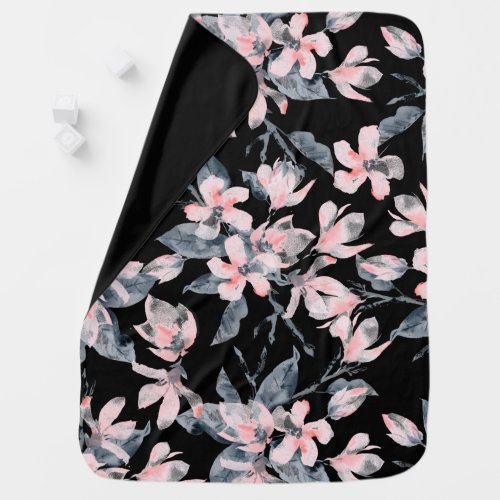 Pink  Gray Floral Watercolor Pattern Baby Blanket