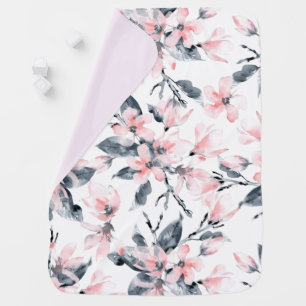 Pink & Gray Floral Watercolor Pattern Baby Blanket