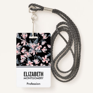 Pink & Gray Floral Watercolor Pattern Badge