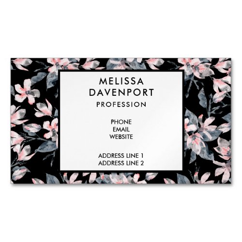 Pink  Gray Floral Watercolor Pattern Business Card Magnet