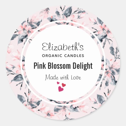 Pink  Gray Floral Watercolor Pattern Candle Soap Classic Round Sticker