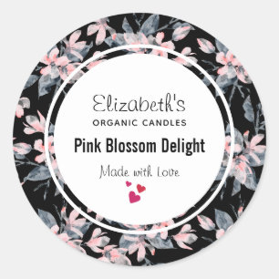 Pink & Gray Floral Watercolor Pattern Candle Soap Classic Round Sticker