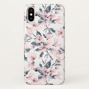 Pink & Gray Floral Watercolor Pattern iPhone X Case