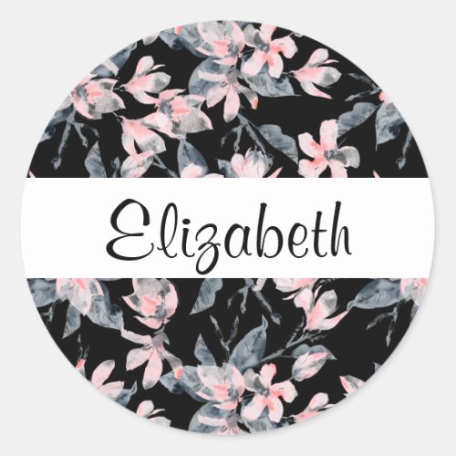 Pink  Gray Floral Watercolor Pattern Classic Round Sticker