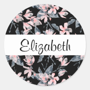 Pink & Gray Floral Watercolor Pattern Classic Round Sticker