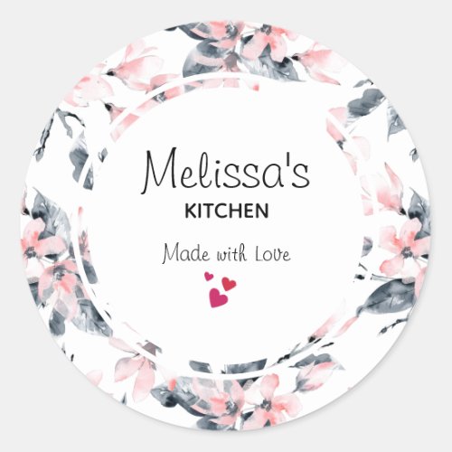 Pink  Gray Floral Watercolor Pattern  Kitchen Classic Round Sticker