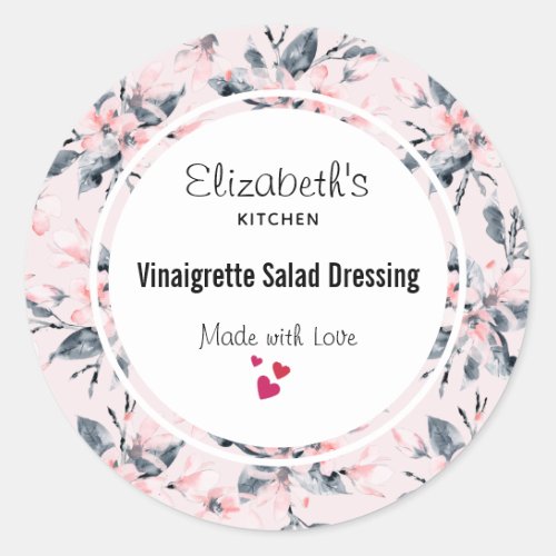 Pink  Gray Floral Watercolor Pattern Kitchen Classic Round Sticker