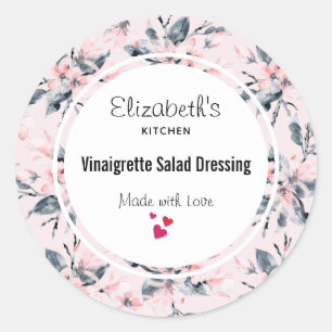 Pink & Gray Floral Watercolor Pattern Kitchen Classic Round Sticker