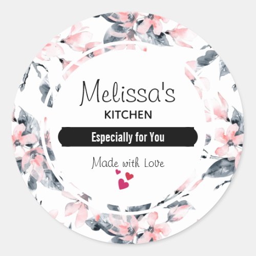 Pink  Gray Floral Watercolor Pattern  Kitchen Classic Round Sticker