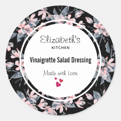 Pink  Gray Floral Watercolor Pattern Kitchen Classic Round Sticker