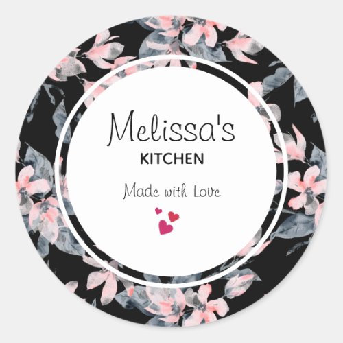 Pink  Gray Floral Watercolor Pattern  Kitchen Classic Round Sticker