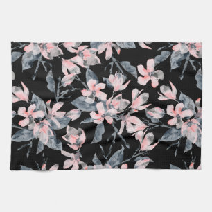 Pink & Gray Floral Watercolor Pattern Kitchen Towel