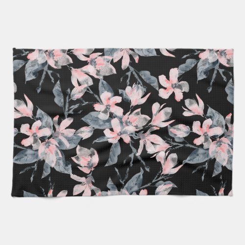 Pink  Gray Floral Watercolor Pattern Kitchen Towel