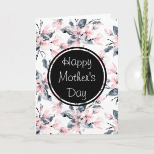 Pink & Gray Floral Watercolor Pattern Mother's Day Card