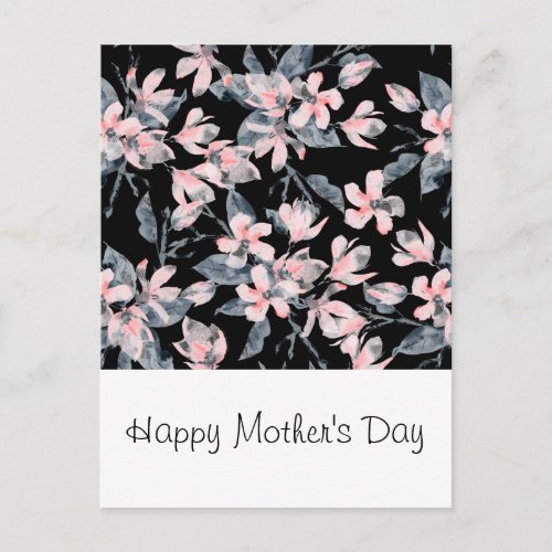 Pink  Gray Floral Watercolor Pattern Mothers Day Postcard