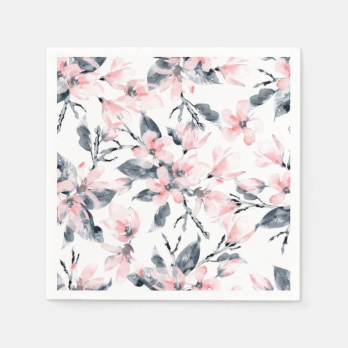 Pink  Gray Floral Watercolor Pattern Napkins